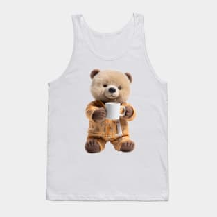 Adorable Teddy Bear Drinking Coffee Early in the Morning Tank Top